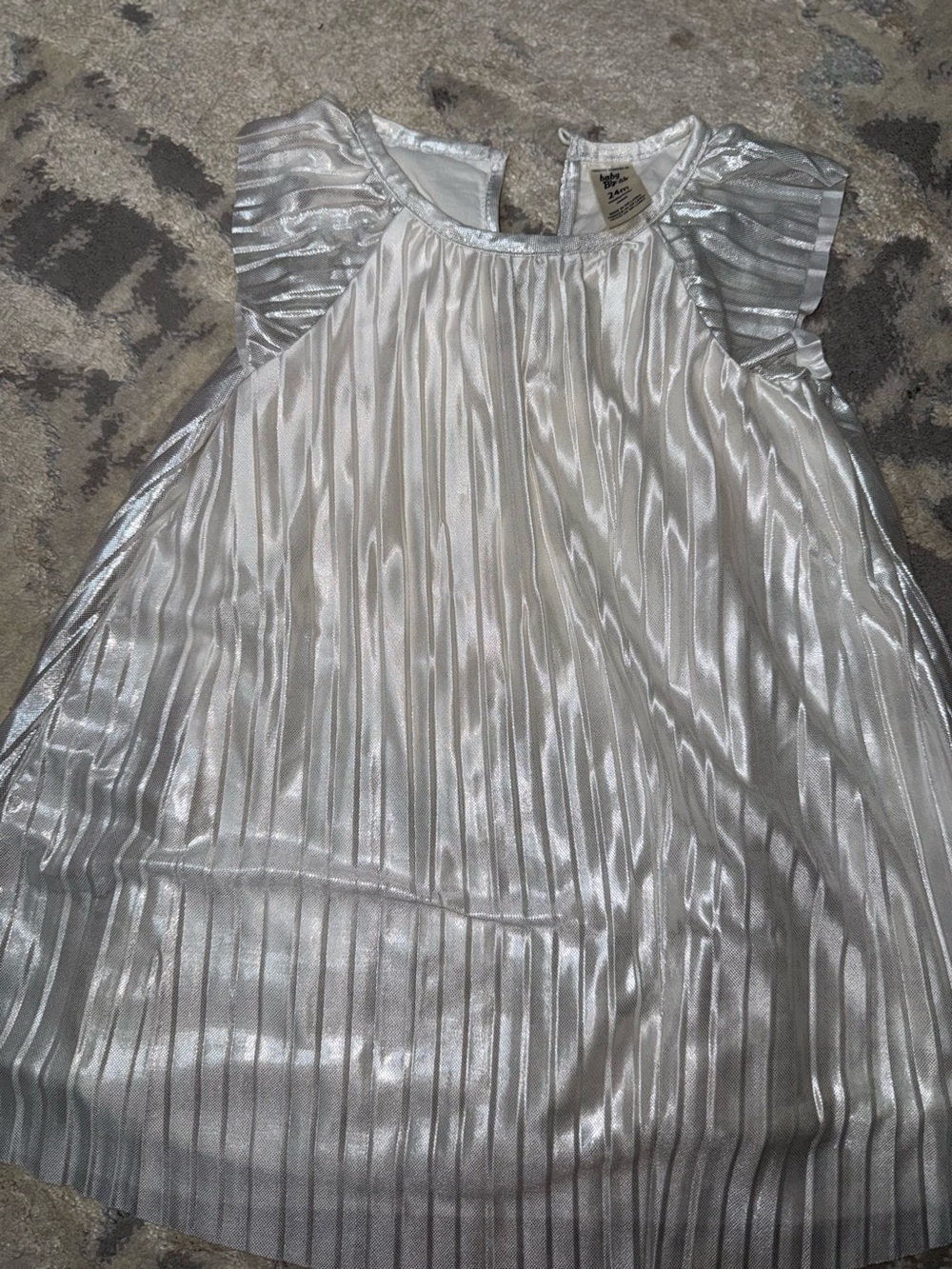 Girls Metallic Silver Pleated Party Dress